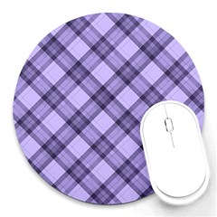 Pastel Purple And Steel Black Lines Pattern, Retro Tartan, Classic Plaid Round Mousepads by Casemiro