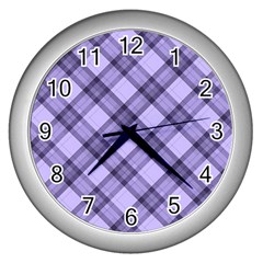 Pastel Purple And Steel Black Lines Pattern, Retro Tartan, Classic Plaid Wall Clock (silver) by Casemiro