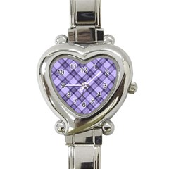 Pastel Purple And Steel Black Lines Pattern, Retro Tartan, Classic Plaid Heart Italian Charm Watch by Casemiro