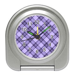 Pastel Purple And Steel Black Lines Pattern, Retro Tartan, Classic Plaid Travel Alarm Clock by Casemiro