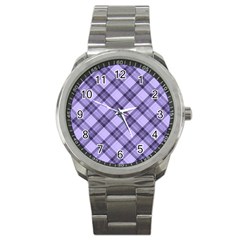 Pastel Purple And Steel Black Lines Pattern, Retro Tartan, Classic Plaid Sport Metal Watch by Casemiro