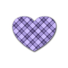 Pastel Purple And Steel Black Lines Pattern, Retro Tartan, Classic Plaid Rubber Coaster (heart)  by Casemiro