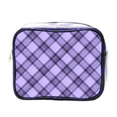 Pastel Purple And Steel Black Lines Pattern, Retro Tartan, Classic Plaid Mini Toiletries Bag (one Side) by Casemiro