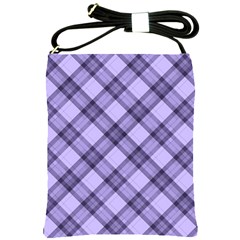 Pastel Purple And Steel Black Lines Pattern, Retro Tartan, Classic Plaid Shoulder Sling Bag by Casemiro