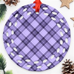 Pastel Purple And Steel Black Lines Pattern, Retro Tartan, Classic Plaid Ornament (round Filigree) by Casemiro