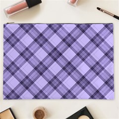 Pastel Purple And Steel Black Lines Pattern, Retro Tartan, Classic Plaid Cosmetic Bag (xxl) by Casemiro