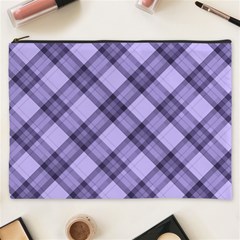 Pastel Purple And Steel Black Lines Pattern, Retro Tartan, Classic Plaid Cosmetic Bag (xxxl) by Casemiro