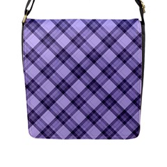 Pastel Purple And Steel Black Lines Pattern, Retro Tartan, Classic Plaid Flap Closure Messenger Bag (l) by Casemiro