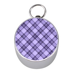 Pastel Purple And Steel Black Lines Pattern, Retro Tartan, Classic Plaid Mini Silver Compasses by Casemiro