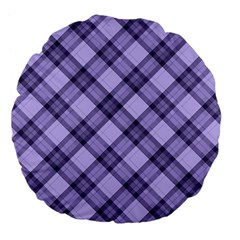 Pastel Purple And Steel Black Lines Pattern, Retro Tartan, Classic Plaid Large 18  Premium Flano Round Cushions by Casemiro