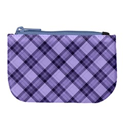 Pastel Purple And Steel Black Lines Pattern, Retro Tartan, Classic Plaid Large Coin Purse by Casemiro