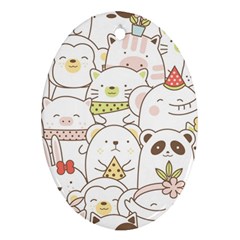 Cute-baby-animals-seamless-pattern Ornament (Oval)