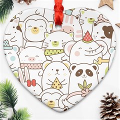 Cute-baby-animals-seamless-pattern Ornament (heart)