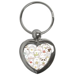 Cute-baby-animals-seamless-pattern Key Chain (Heart)