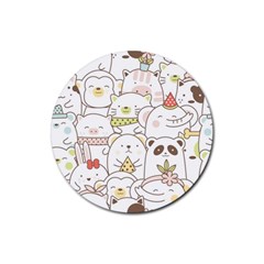 Cute-baby-animals-seamless-pattern Rubber Coaster (Round) 