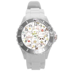 Cute-baby-animals-seamless-pattern Round Plastic Sport Watch (l) by Sobalvarro