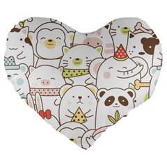 Cute-baby-animals-seamless-pattern Large 19  Premium Heart Shape Cushions