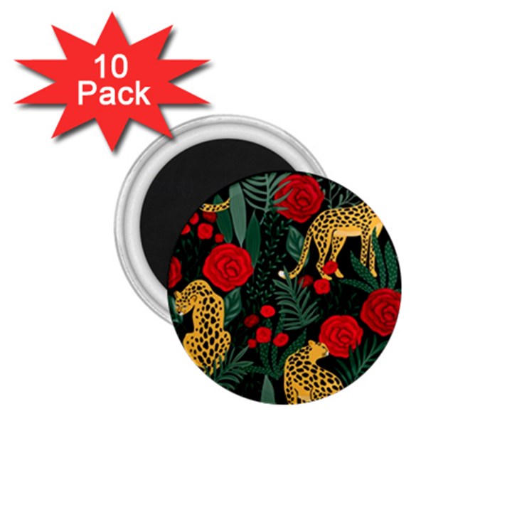 Seamless-pattern-with-leopards-and-roses-vector 1.75  Magnets (10 pack) 