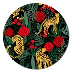 Seamless-pattern-with-leopards-and-roses-vector Magnet 5  (Round) Front