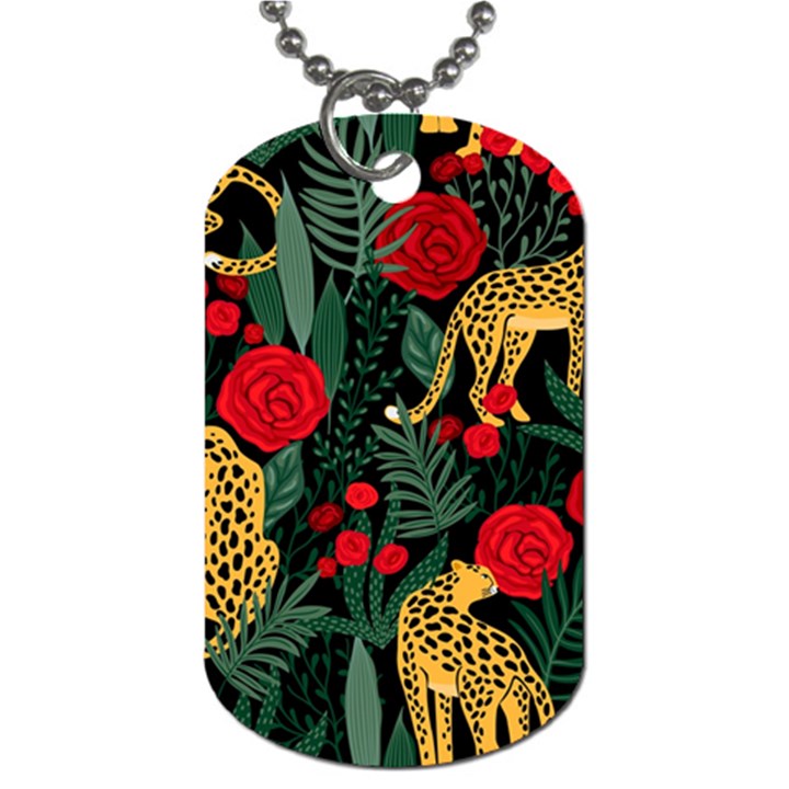 Seamless-pattern-with-leopards-and-roses-vector Dog Tag (One Side)