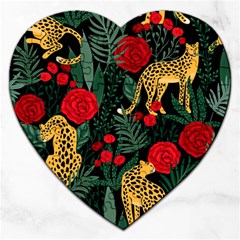 Seamless-pattern-with-leopards-and-roses-vector Jigsaw Puzzle (heart) by Sobalvarro