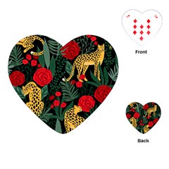 Seamless-pattern-with-leopards-and-roses-vector Playing Cards Single Design (heart) by Sobalvarro