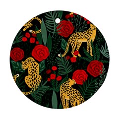 Seamless-pattern-with-leopards-and-roses-vector Round Ornament (two Sides) by Sobalvarro