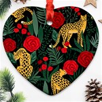 Seamless-pattern-with-leopards-and-roses-vector Heart Ornament (Two Sides) Front