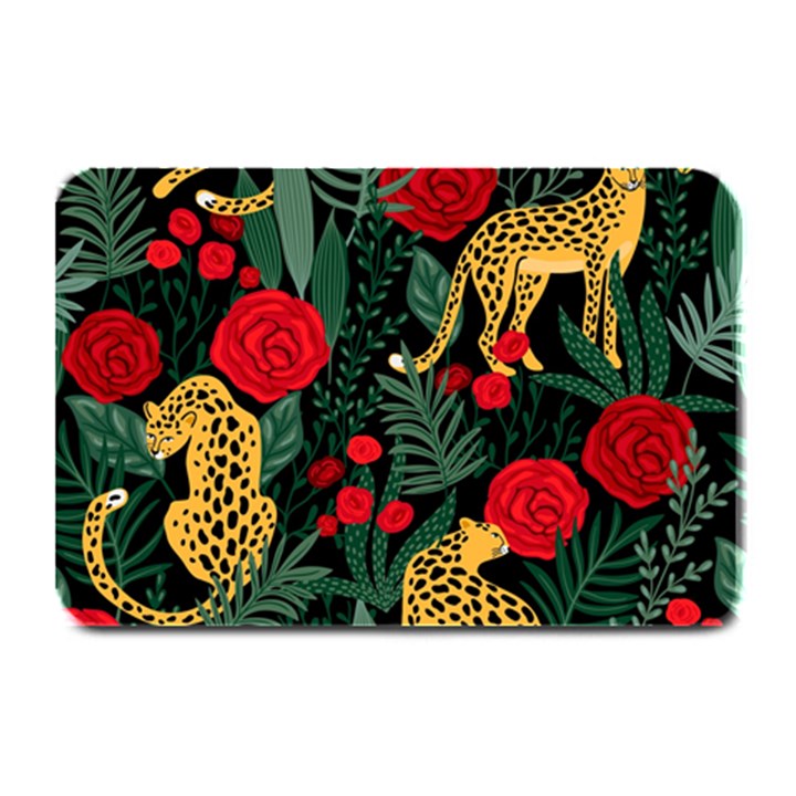 Seamless-pattern-with-leopards-and-roses-vector Plate Mats