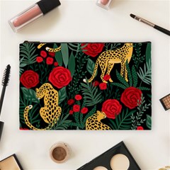 Seamless-pattern-with-leopards-and-roses-vector Cosmetic Bag (large) by Sobalvarro