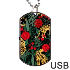 Seamless-pattern-with-leopards-and-roses-vector Dog Tag Usb Flash (two Sides) by Sobalvarro