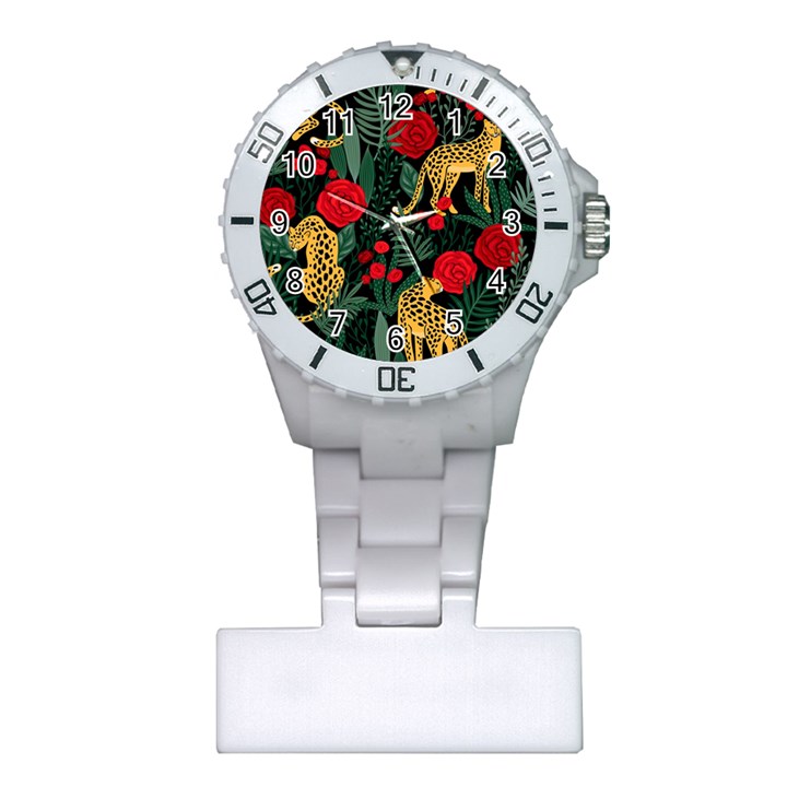 Seamless-pattern-with-leopards-and-roses-vector Plastic Nurses Watch