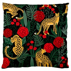 Seamless-pattern-with-leopards-and-roses-vector Standard Flano Cushion Case (one Side) by Sobalvarro