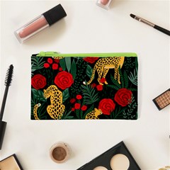 Seamless-pattern-with-leopards-and-roses-vector Cosmetic Bag (xs) by Sobalvarro