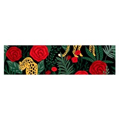 Seamless-pattern-with-leopards-and-roses-vector Satin Scarf (oblong) by Sobalvarro