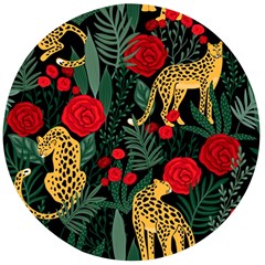 Seamless-pattern-with-leopards-and-roses-vector Wooden Bottle Opener (round) by Sobalvarro