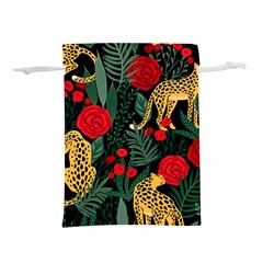 Seamless-pattern-with-leopards-and-roses-vector Lightweight Drawstring Pouch (s) by Sobalvarro