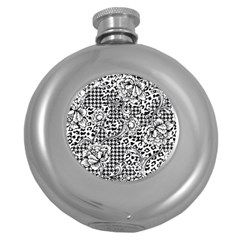 Vector-eclectic-fabric-seamless-pattern-animal-and-plaid-background-with-baroque-ornament Round Hip Flask (5 Oz) by Sobalvarro