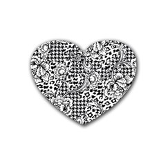 Vector-eclectic-fabric-seamless-pattern-animal-and-plaid-background-with-baroque-ornament Heart Coaster (4 Pack)  by Sobalvarro