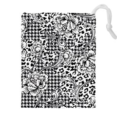 Vector-eclectic-fabric-seamless-pattern-animal-and-plaid-background-with-baroque-ornament Drawstring Pouch (5xl) by Sobalvarro