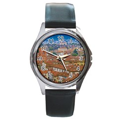 Lucca Historic Center Aerial View Round Metal Watch by dflcprintsclothing