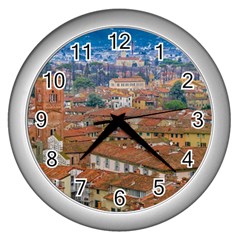 Lucca Historic Center Aerial View Wall Clock (silver) by dflcprintsclothing