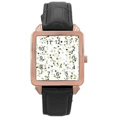 Square Motif Abstract Geometric Pattern Rose Gold Leather Watch 