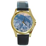 Aerial Cityscape Quito Ecuador Round Gold Metal Watch Front