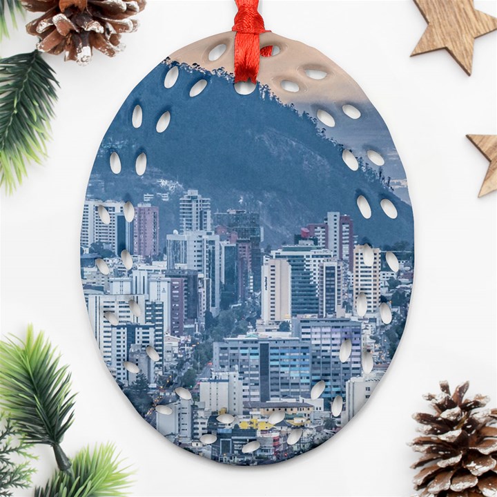 Aerial Cityscape Quito Ecuador Ornament (Oval Filigree)