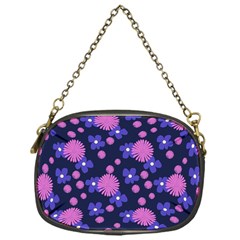 Pink and Blue Flowers Chain Purse (One Side)