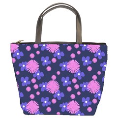 Pink and Blue Flowers Bucket Bag