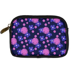 Pink and Blue Flowers Digital Camera Leather Case