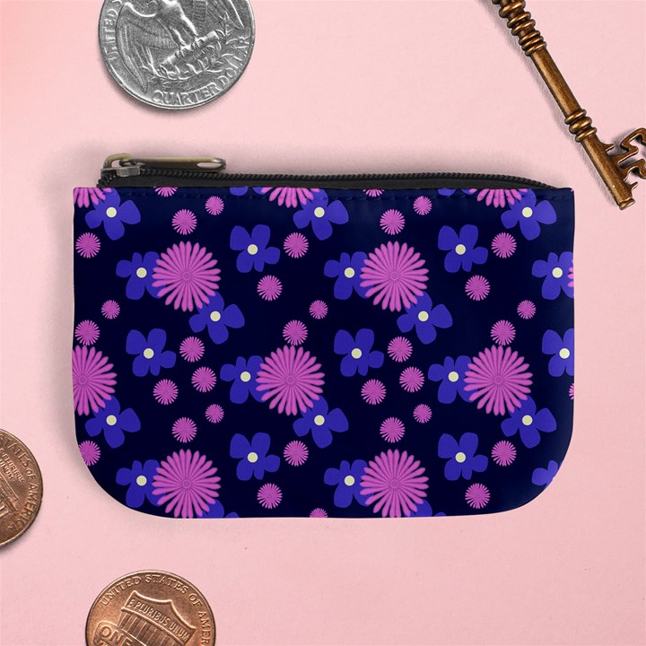 Pink and Blue Flowers Mini Coin Purse