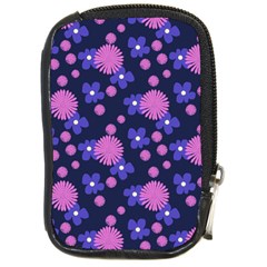 Pink and Blue Flowers Compact Camera Leather Case